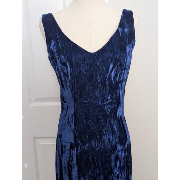 Vtg Betsy Johnson 80s Punk Label Blue Crushed Velvet Backless Midi Dress M Fairy - Picture 2 of 11